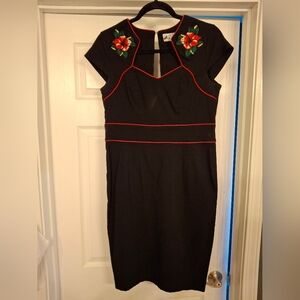 Hell Bunny Black Mini Dress with Red Floral Accents XL
